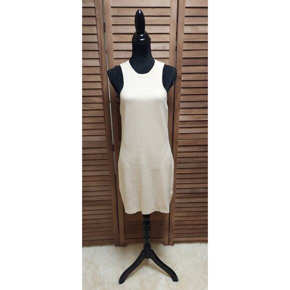 Express Womens Size XL Sleeveless Mini Waffle Knit Rib Polo Textured Cream Dress - Picture 1 of 7